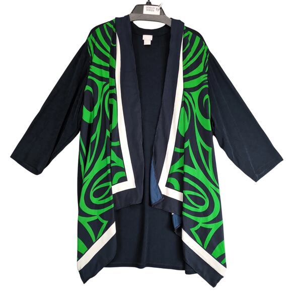 Chico's Travelers Open Kimono Size 4 Women's Plus 20/22 Satin Whimsical Front - Picture 1 of 10